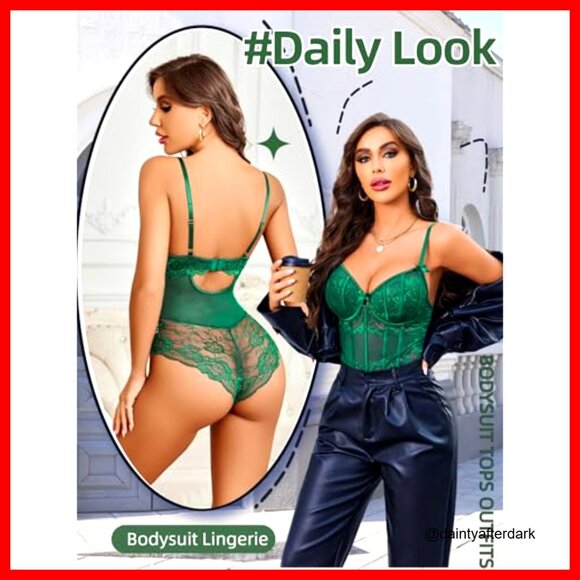 Lace Mesh Bodysuit with Underwire, Adjustable Straps, Snap Crotch - Picture 5 of 7